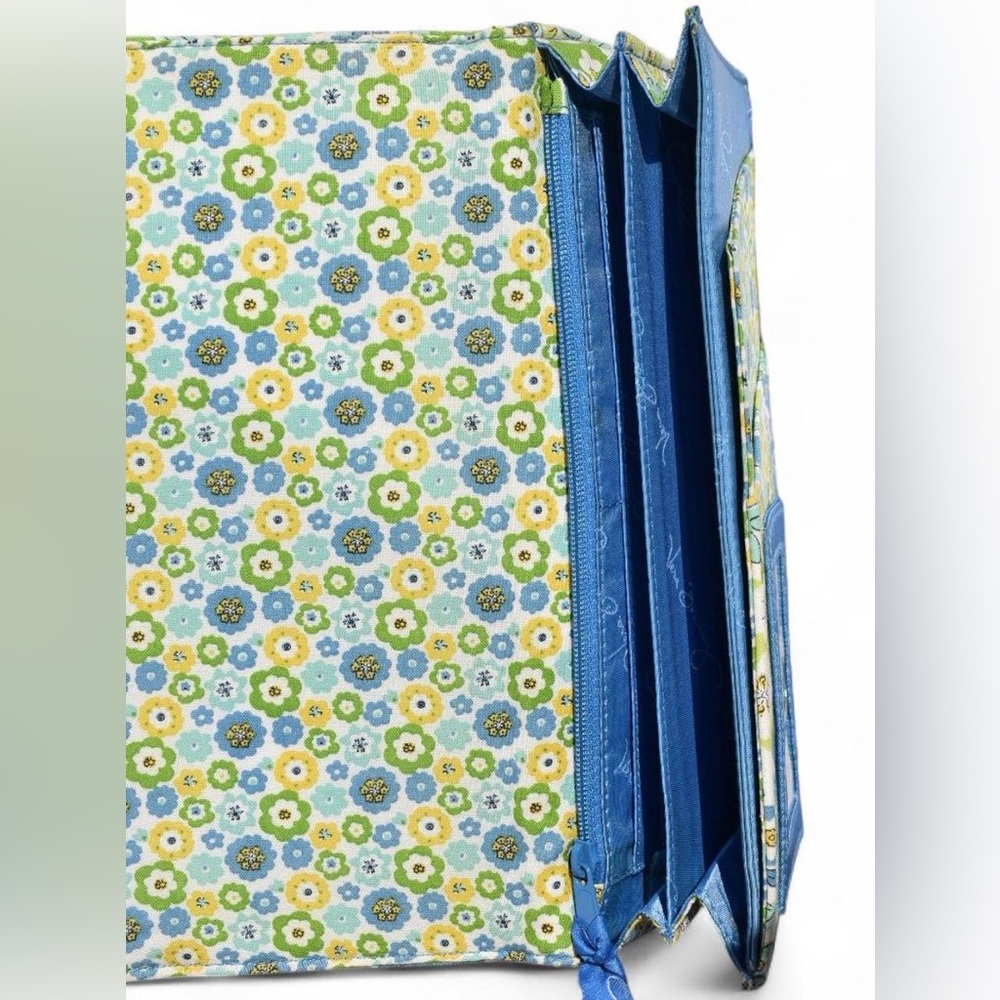 Vera Bradley Travel Wallet English Meadow Blue and Yellow Floral - Picture 4 of 10